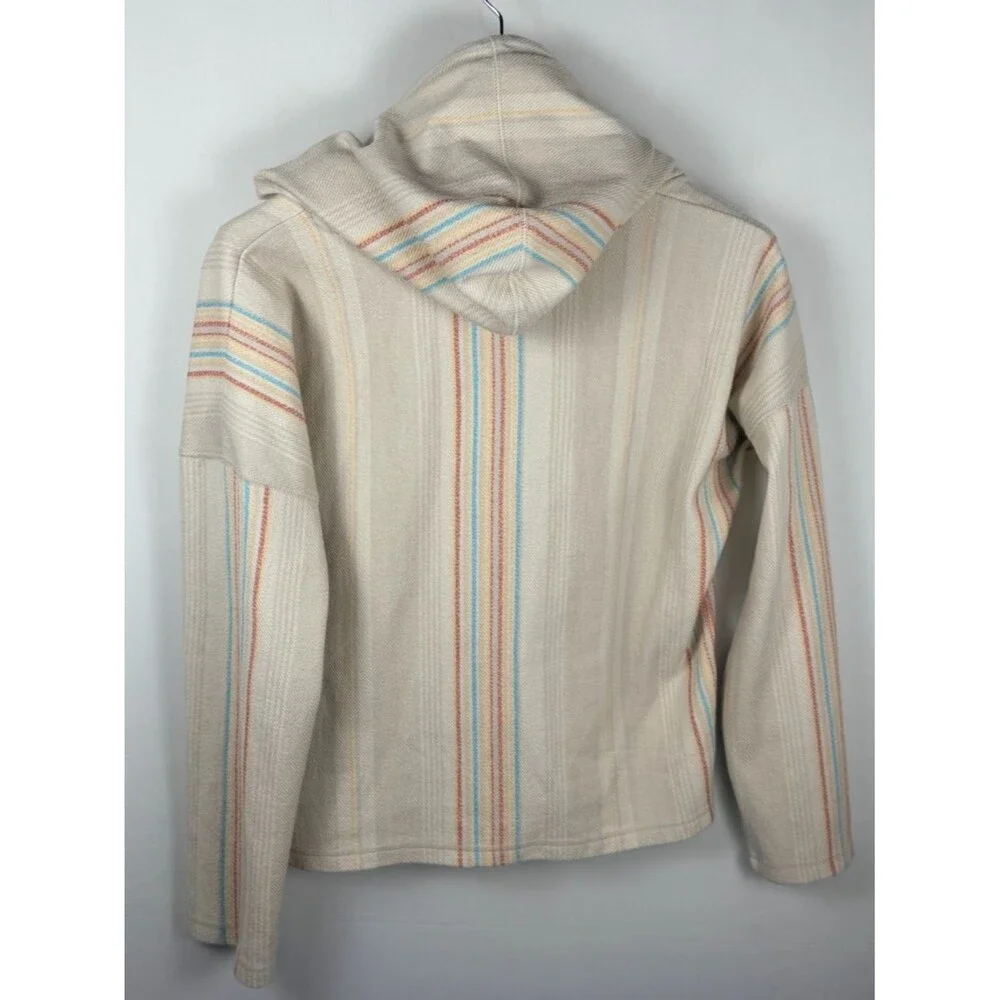 O'Neill Striped Knit Hoodie Small V Neck Pullover Sweater
